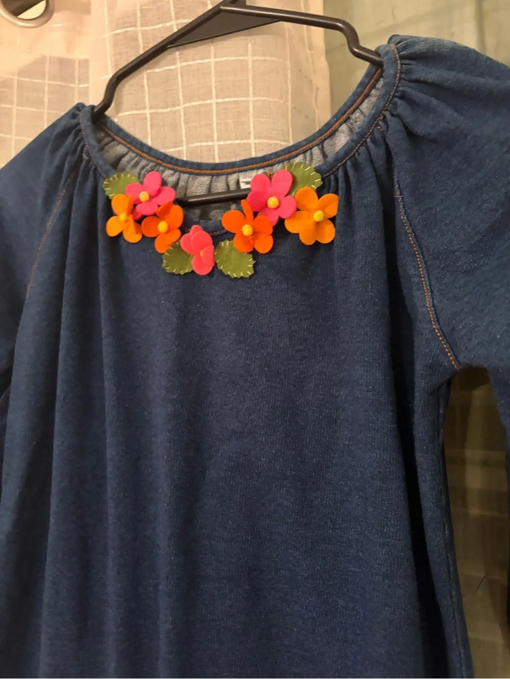 Blue Denim Floral-Accent Girls' Dress